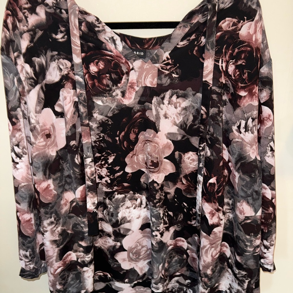 Torrid Pink and Black Floral Long Sleeve Top